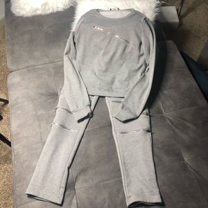 2 piece gray joggers and long sleeve top